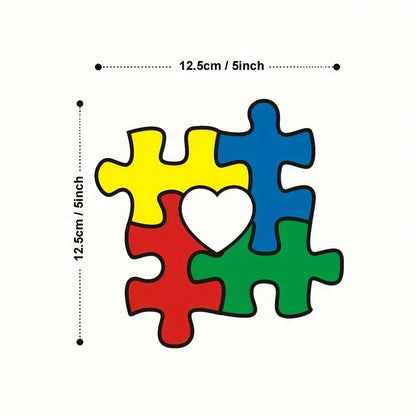 1pc 12.6x12.4cm/ 5x5in Autism Awareness Heart Shaped Puzzle Sticker, Suitable For Car, Laptop, Tablet, Backpack, Books, Windows, Walls, Waterproof, UV-Resistant, Fade-Resistant, Vinyl Sticker, Univer