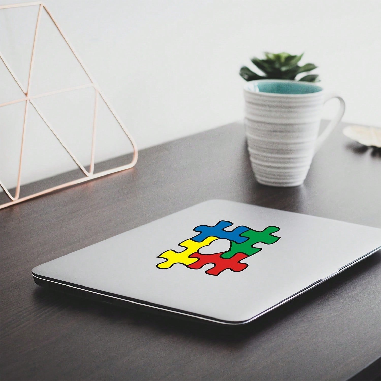 1pc 12.6x12.4cm/ 5x5in Autism Awareness Heart Shaped Puzzle Sticker, Suitable For Car, Laptop, Tablet, Backpack, Books, Windows, Walls, Waterproof, UV-Resistant, Fade-Resistant, Vinyl Sticker, Univer