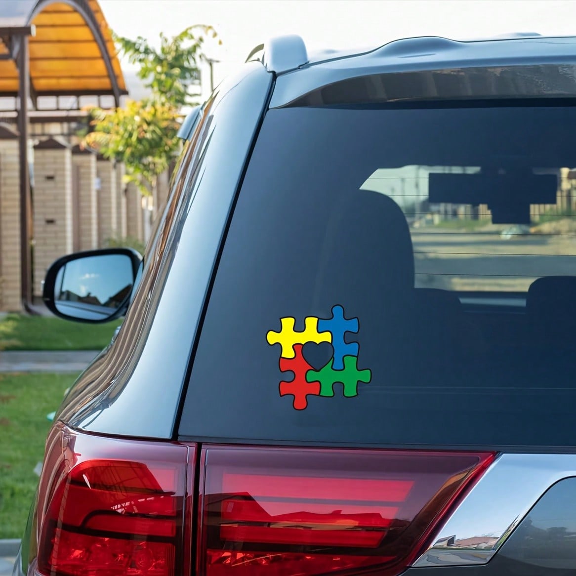 1pc 12.6x12.4cm/ 5x5in Autism Awareness Heart Shaped Puzzle Sticker, Suitable For Car, Laptop, Tablet, Backpack, Books, Windows, Walls, Waterproof, UV-Resistant, Fade-Resistant, Vinyl Sticker, Univer