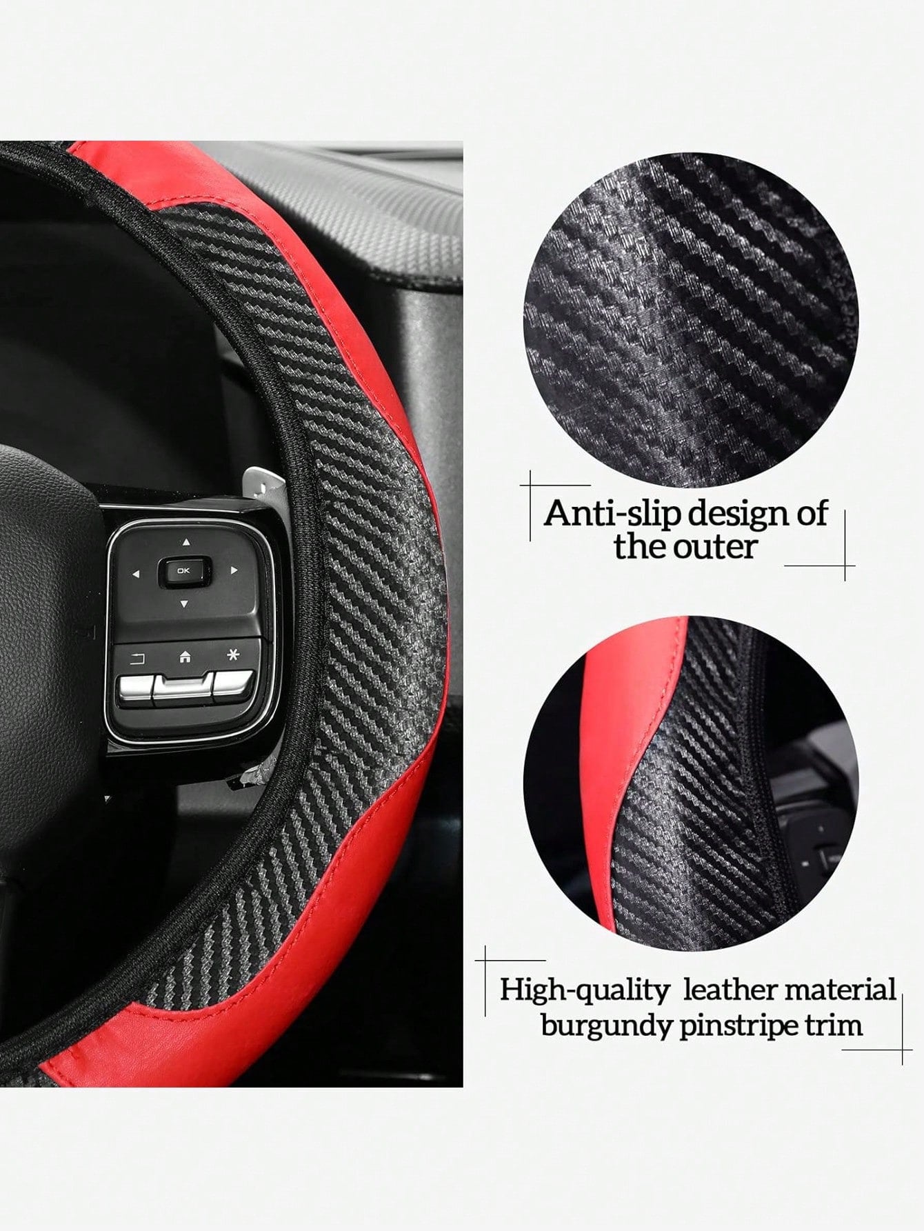 1pc 15-Inch Carbon Fiber Microfiber Leather Steering Wheel Cover, Anti-Slip Breathable Car Interior Accessory, Fits Most Cars And SUVs, Car Accessories For Women And Girls