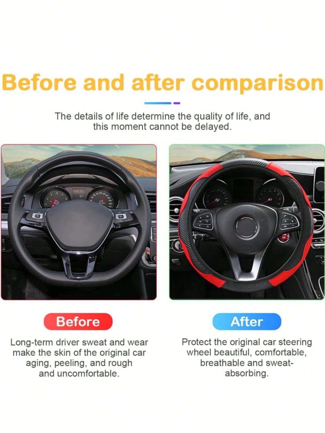 1pc 15-Inch Carbon Fiber Microfiber Leather Steering Wheel Cover, Anti-Slip Breathable Car Interior Accessory, Fits Most Cars And SUVs, Car Accessories For Women And Girls