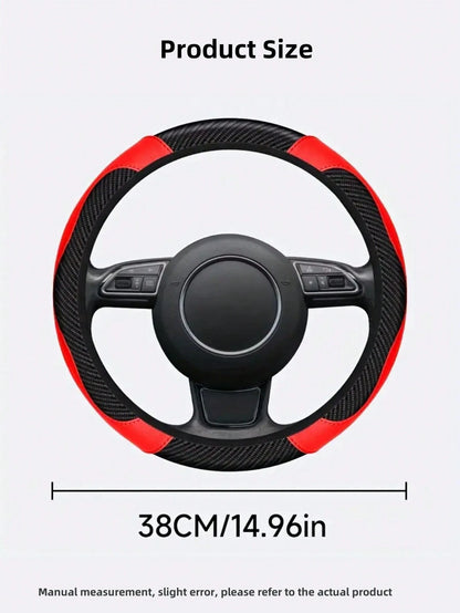 1pc 15-Inch Carbon Fiber Microfiber Leather Steering Wheel Cover, Anti-Slip Breathable Car Interior Accessory, Fits Most Cars And SUVs, Car Accessories For Women And Girls