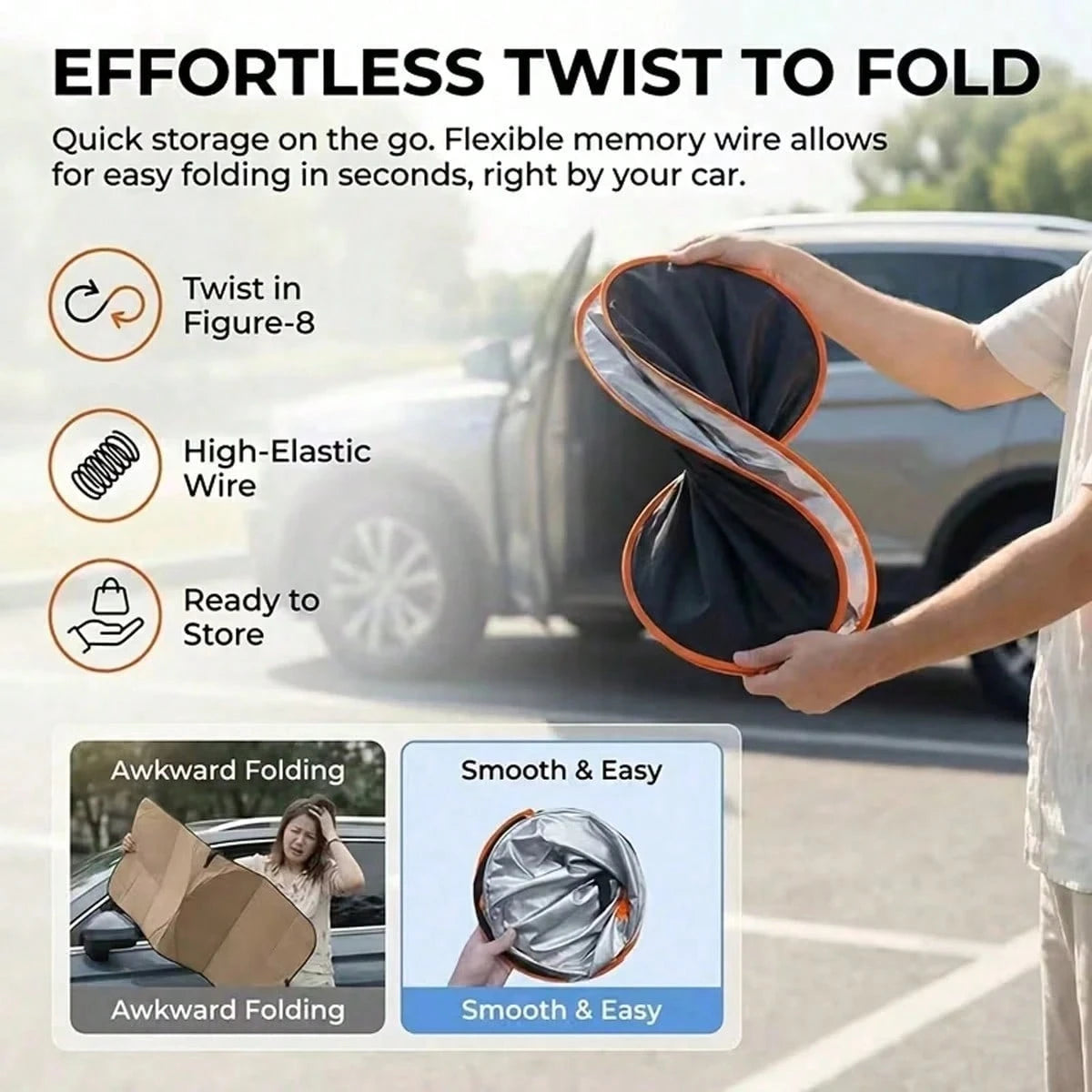 1PC 2026 New Portable Heat-Insulating Sunshade, One-Piece Car Windshield Sunshade, Upgraded Thick Titanium Silver Material, Designed For Automotive Windshield, Effectively Blocks Sunlight, Easy Instal