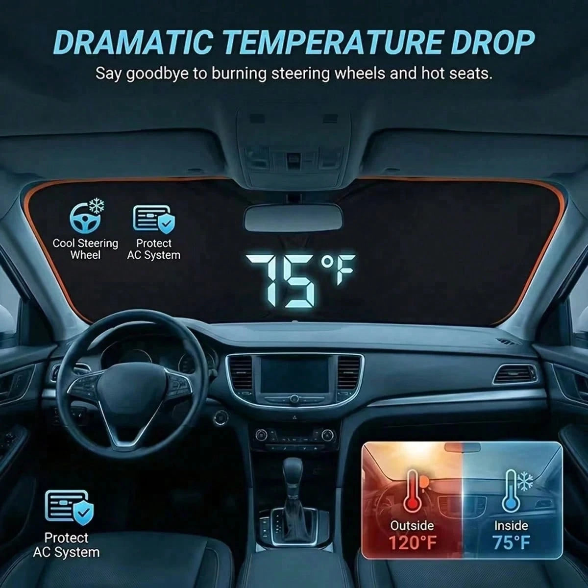 1PC 2026 New Portable Heat-Insulating Sunshade, One-Piece Car Windshield Sunshade, Upgraded Thick Titanium Silver Material, Designed For Automotive Windshield, Effectively Blocks Sunlight, Easy Instal