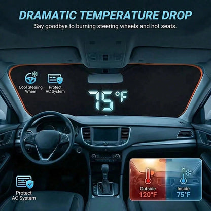 1PC 2026 New Portable Heat-Insulating Sunshade, One-Piece Car Windshield Sunshade, Upgraded Thick Titanium Silver Material, Designed For Automotive Windshield, Effectively Blocks Sunlight, Easy Instal