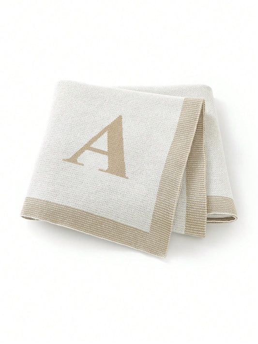 1pc 26 Letter Knitted Baby Blanket, Minimalist Casual Infant Throw Blanket, Suitable For All Seasons