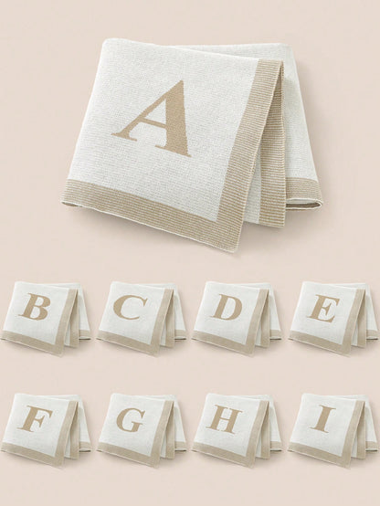 1pc 26 Letter Knitted Baby Blanket, Minimalist Casual Infant Throw Blanket, Suitable For All Seasons