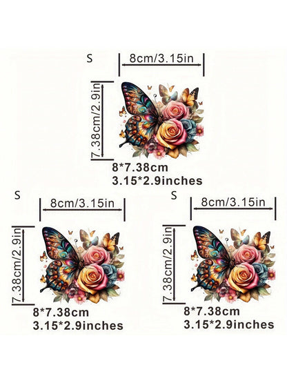 1pc/2pcs/3pcs Iron On Stickers Patches Heat Transfer Colorful Butterfly Flowers Pattern Decal, Washable DIY Decals For T-Shirt Jeans Backpacks Clothing Applique