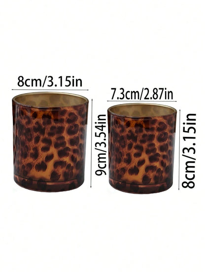 1pc/2pcs/3pcs Vintage Leopard Print Glass Storage Jars, Makeup Brush Holder, Lipstick & Eyeliner Pen Organizer, Desktop Decor, Holiday & Housewarming Gift, Aesthetic Home