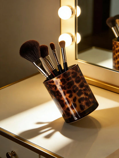 1pc/2pcs/3pcs Vintage Leopard Print Glass Storage Jars, Makeup Brush Holder, Lipstick & Eyeliner Pen Organizer, Desktop Decor, Holiday & Housewarming Gift, Aesthetic Home