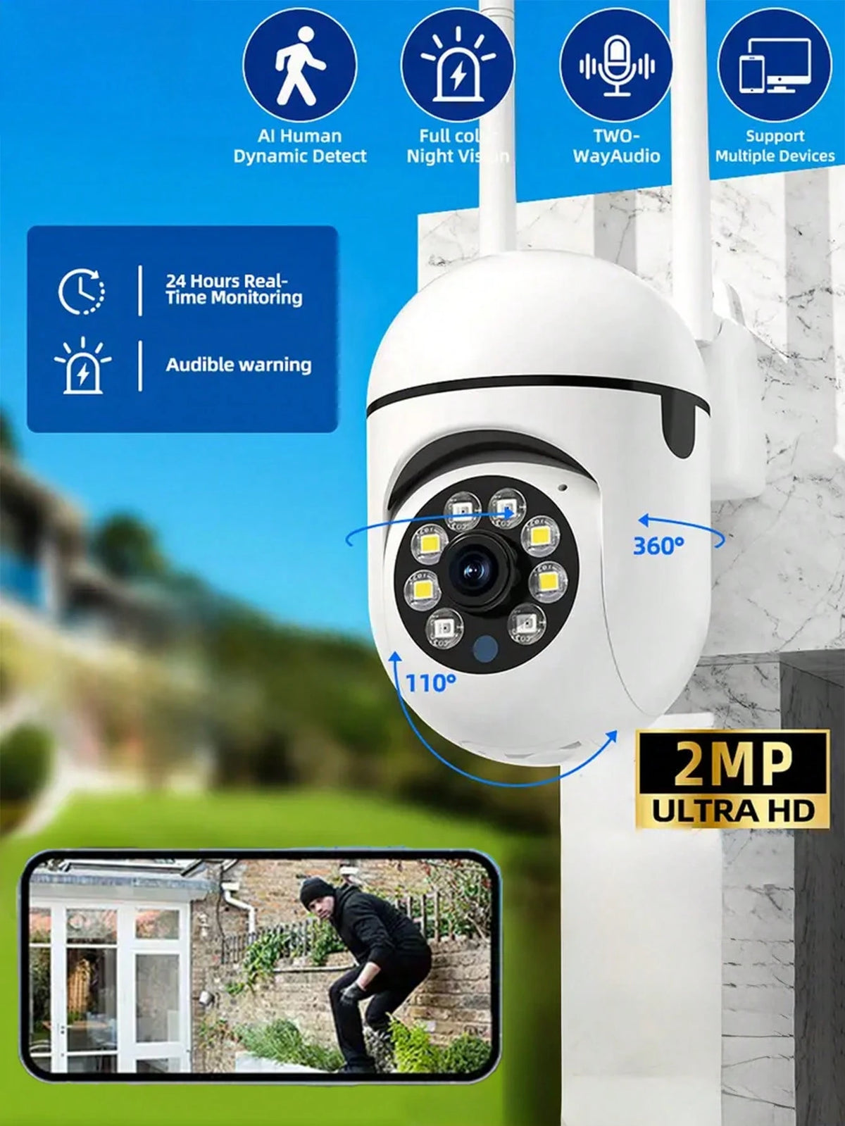 1pc/2pcs/4pcs WiFi Security Camera With 355° Two-Way Audio And Night Vision, Remote Control, Suitable For Indoor And Outdoor Use, View Anytime Via App, Great Gift For Christmas, Thanksgiving And Other