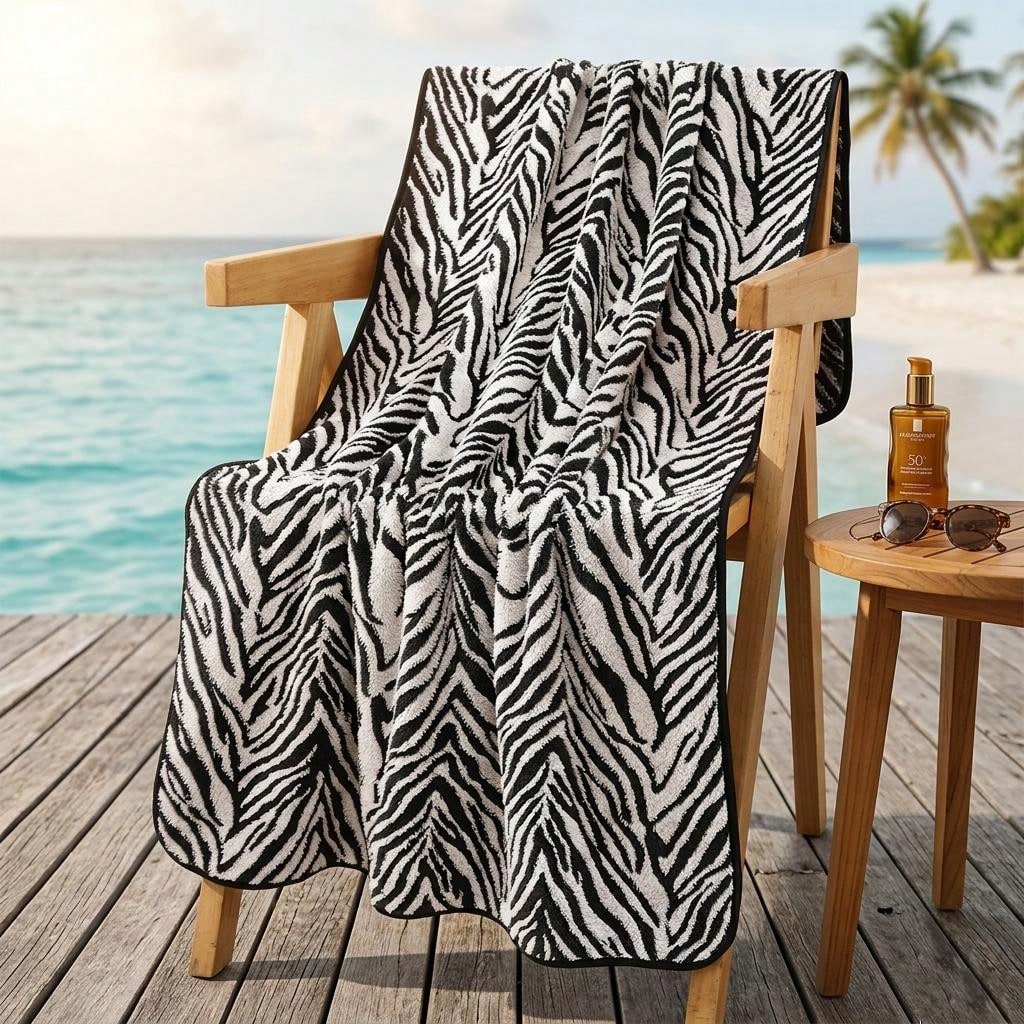 1pc/2pcs Approx. 13*30in/28*55in Thickened Zebra Stripe Coral Fleece Face Towel And Bath Towel, Super Soft, Absorbent, Quick Drying, Suitable For Swimming, Spa, Home Bathroom Shower, Back To School