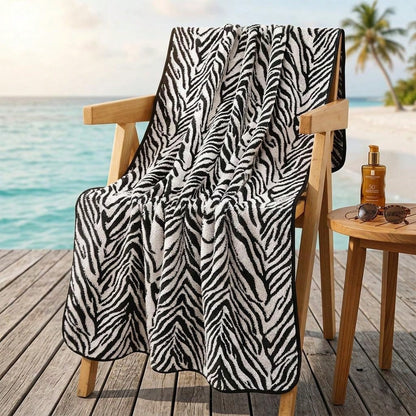 1pc/2pcs Approx. 13*30in/28*55in Thickened Zebra Stripe Coral Fleece Face Towel And Bath Towel, Super Soft, Absorbent, Quick Drying, Suitable For Swimming, Spa, Home Bathroom Shower, Back To School