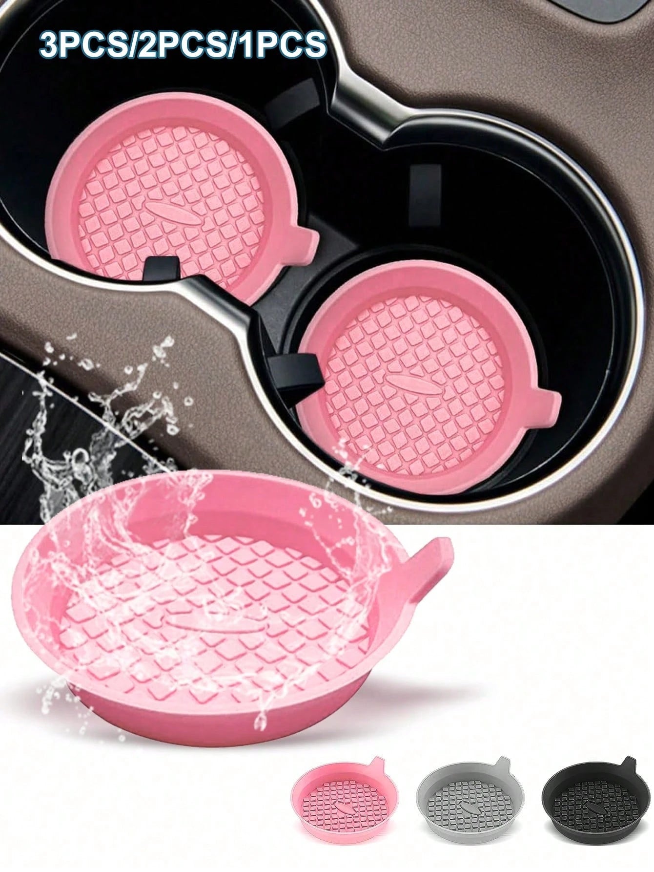 1pc/2pcs Car Cup Holder Inserts, Sparkling Cup Holder Coasters, Universal Non-Slip Silicone Cup Holder Decor Pads, Car Interior Mats, 8cm/3.1in Soft Crystal Rhinestone Rubber Coaster Set Round Car Bev