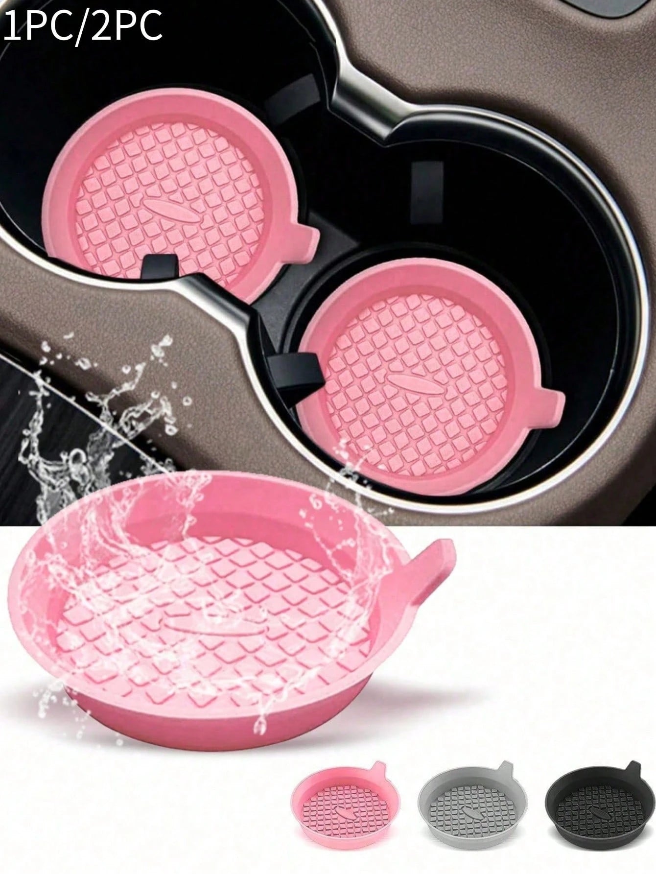 1pc/2pcs Car Cup Holder Inserts, Sparkling Cup Holder Coasters, Universal Non-Slip Silicone Cup Holder Decor Pads, Car Interior Mats, 8cm/3.1in Soft Crystal Rhinestone Rubber Coaster Set Round Car Bev