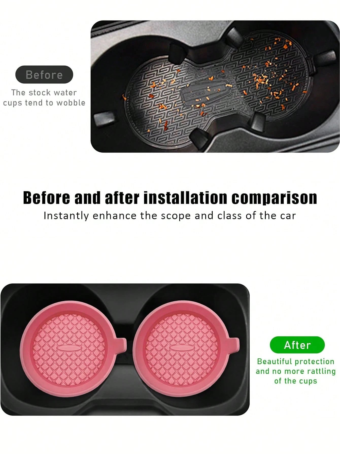 1pc/2pcs Car Cup Holder Inserts, Sparkling Cup Holder Coasters, Universal Non-Slip Silicone Cup Holder Decor Pads, Car Interior Mats, 8cm/3.1in Soft Crystal Rhinestone Rubber Coaster Set Round Car Bev