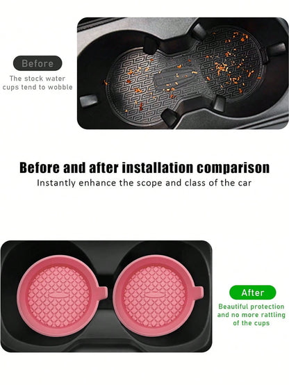 1pc/2pcs Car Cup Holder Inserts, Sparkling Cup Holder Coasters, Universal Non-Slip Silicone Cup Holder Decor Pads, Car Interior Mats, 8cm/3.1in Soft Crystal Rhinestone Rubber Coaster Set Round Car Bev