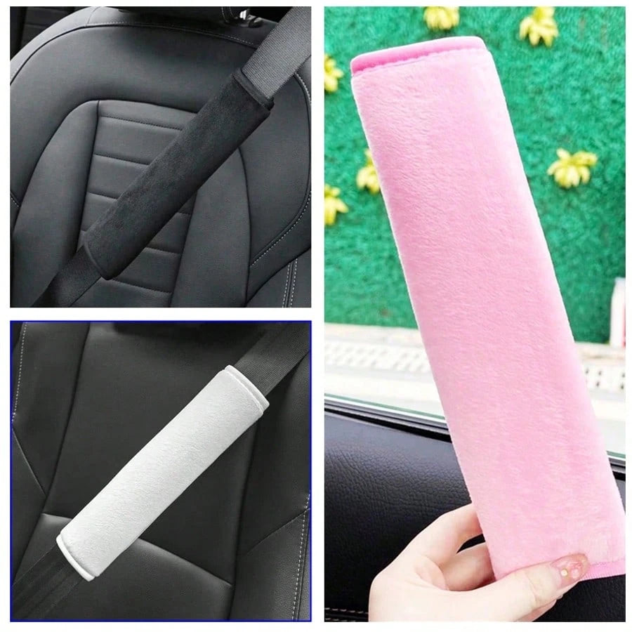 1pc/2pcs Car Plush Seat Belt Shoulder Cover Car Protective Belt Cover Pink Car Accessories General Creative Car Seat Belt Cushion Cover