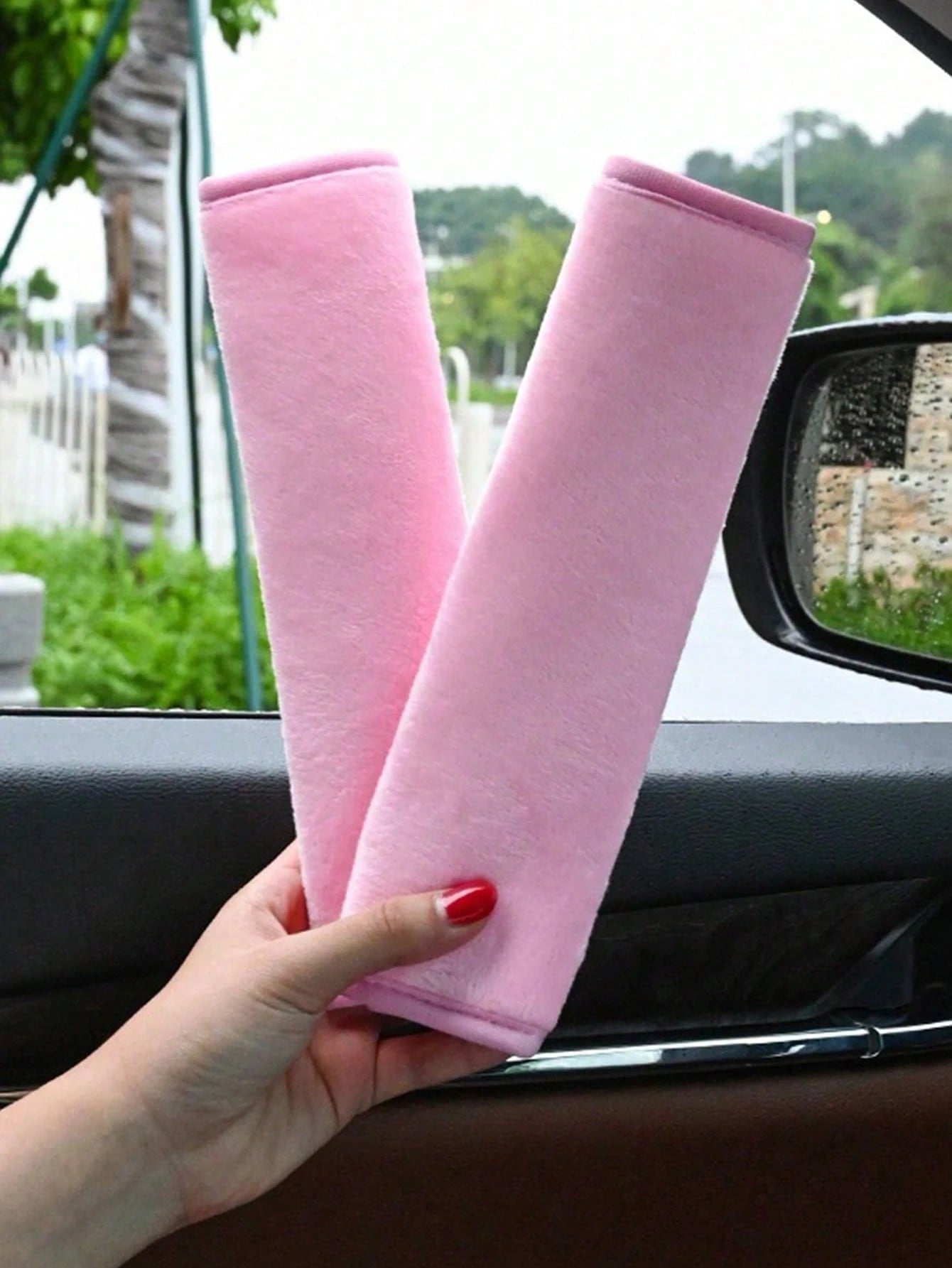 1pc/2pcs Car Plush Seat Belt Shoulder Cover Car Protective Belt Cover Pink Car Accessories General Creative Car Seat Belt Cushion Cover