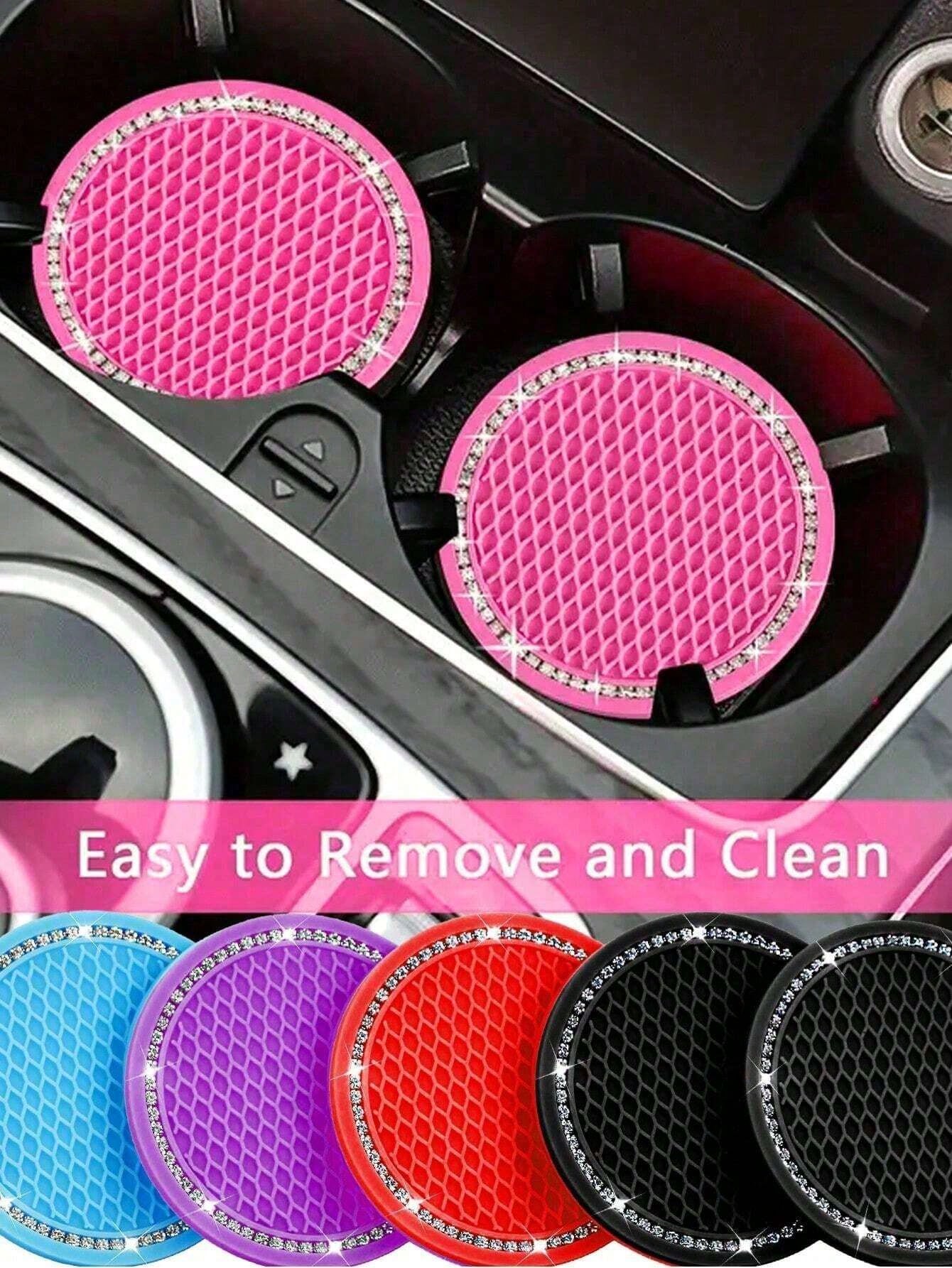 1pc/2pcs Cute Car Cup Holder Coasters, Shiny Bling Rhinestone Car Cup Holder Insert Coasters, 7cm Universal Anti-Slip Heat Resistant Silicone Round Car Drink Coasters, Car Cup Holder Decor, Car Interi