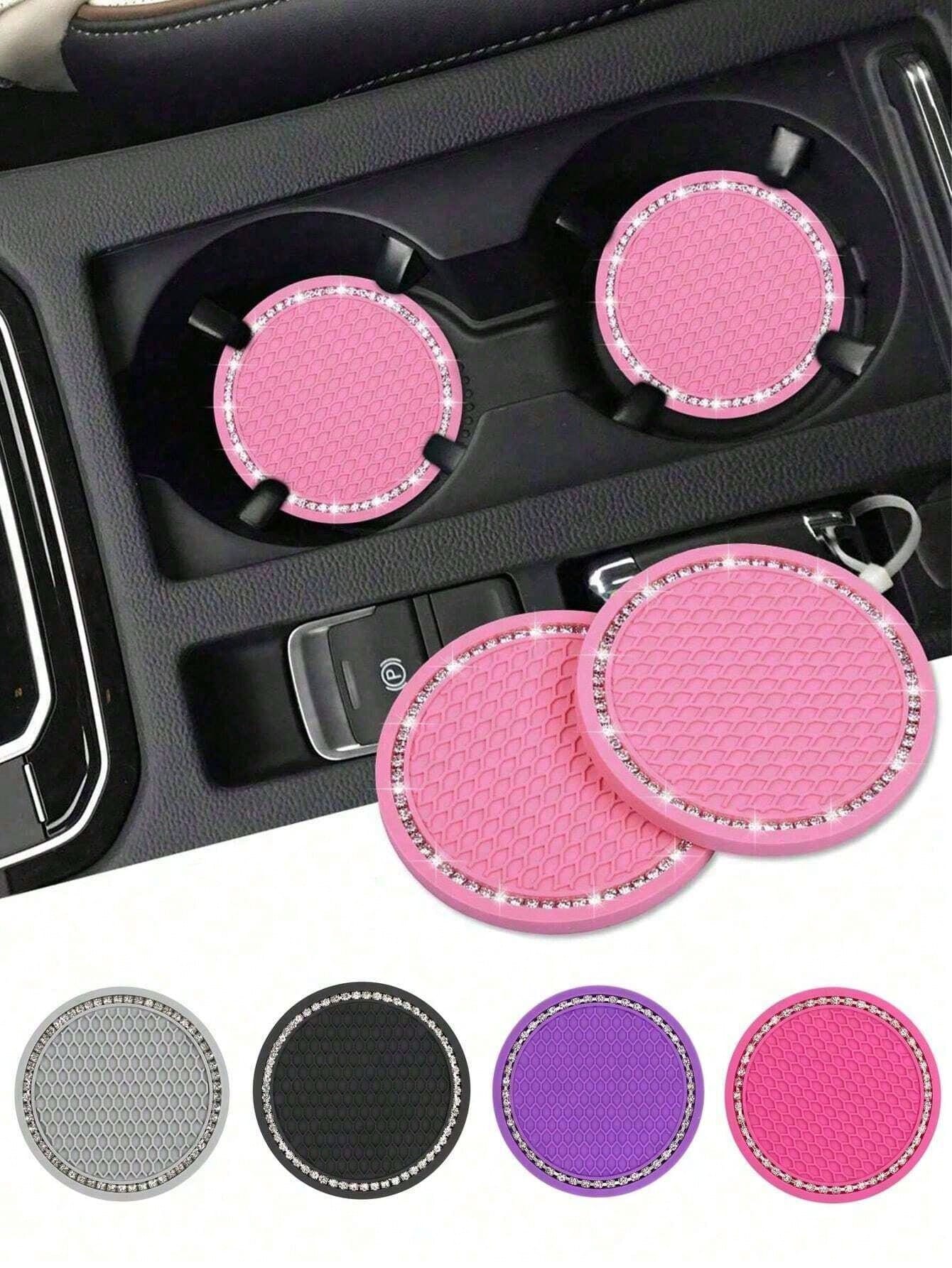 1pc/2pcs Cute Car Cup Holder Coasters, Shiny Bling Rhinestone Car Cup Holder Insert Coasters, 7cm Universal Anti-Slip Heat Resistant Silicone Round Car Drink Coasters, Car Cup Holder Decor, Car Interi