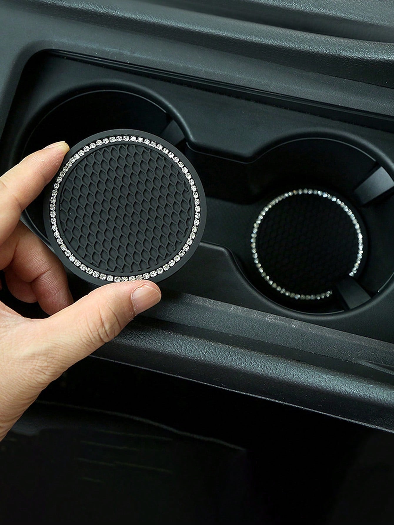 1pc/2pcs Cute Car Cup Holder Coasters, Shiny Bling Rhinestone Car Cup Holder Insert Coasters, 7cm Universal Anti-Slip Heat Resistant Silicone Round Car Drink Coasters, Car Cup Holder Decor, Car Interi