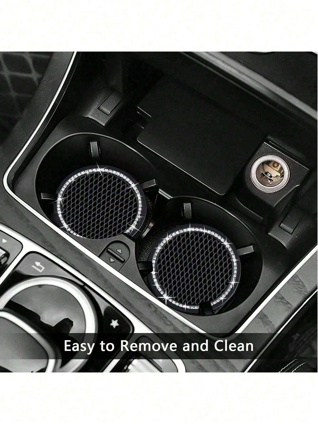 1pc/2pcs Cute Car Cup Holder Coasters, Shiny Bling Rhinestone Car Cup Holder Insert Coasters, 7cm Universal Anti-Slip Heat Resistant Silicone Round Car Drink Coasters, Car Cup Holder Decor, Car Interi