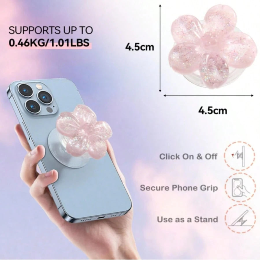 1pc/2pcs Cute Flower Element Push-Pull Stand Phone Push-Pull Stand 3D Flower Foldable Phone Holder, Fresh Floral Adhesive Bubble Phone Stand, Extendable Flower Phone Grip Holder, Suitable For Smartpho