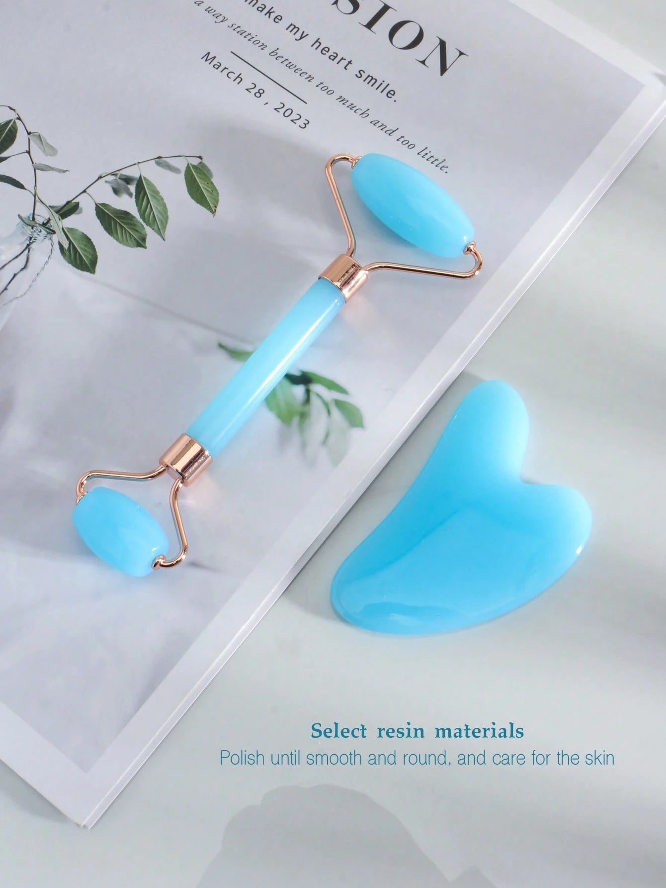 1pc/2pcs Face Beauty Massage Set, Dual Roller, Triangle Scraper Body Massage Tools Set, Light Blue,Beauty,Skin Care Products,Spa,Self Care,Skin Care Tools,Face Care,Esthetician Supplies,Massage,Face M