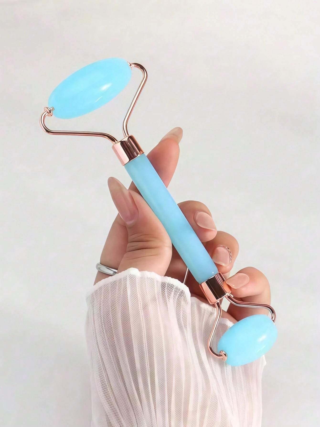 1pc&2pcs Facial Beauty Massage Set Dual-Head Roller Massager Triangular Gua Sha Scraper Body Massage Tool Set Light Blue