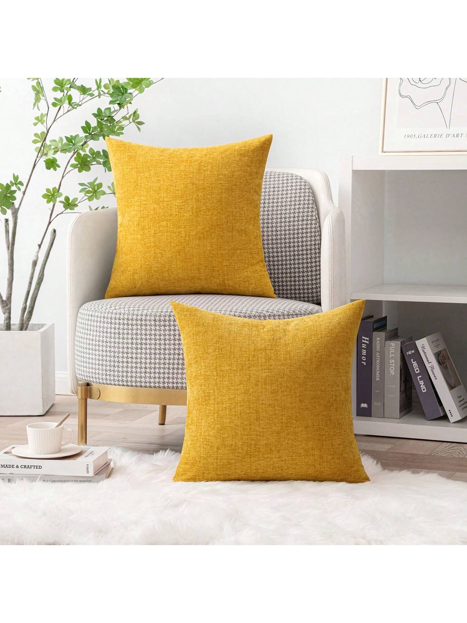 1pc/2pcs Mustard Yellow (Pillow Insert Not Included) 3D Textured Throw Pillow Cover, Modern Farmhouse Cozy Chenille Vintage Pattern Cushion Case, Suitable For Daily Bedroom, Dining Room, Bed, Sofa, Ca
