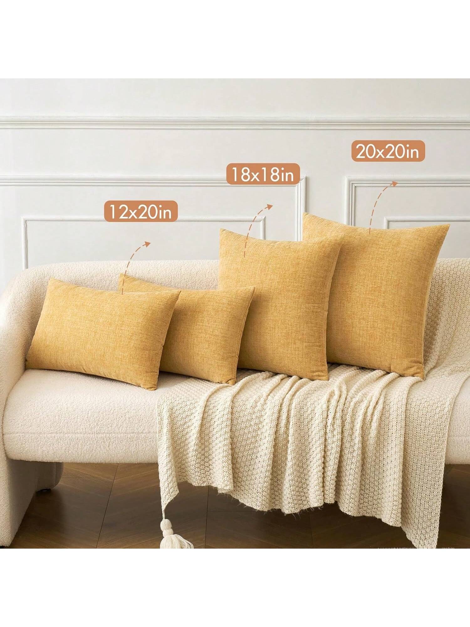 1pc/2pcs Mustard Yellow (Pillow Insert Not Included) 3D Textured Throw Pillow Cover, Modern Farmhouse Cozy Chenille Vintage Pattern Cushion Case, Suitable For Daily Bedroom, Dining Room, Bed, Sofa, Ca