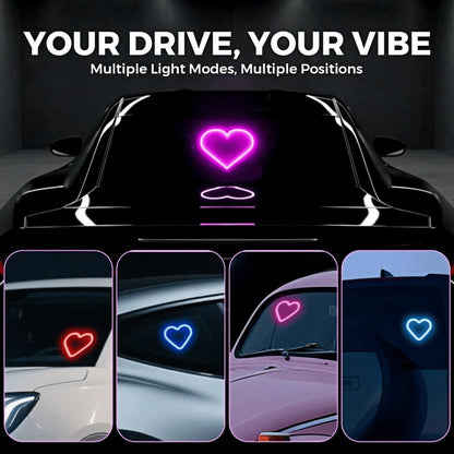 1pc/2pcs Solar Heart-Shaped Neon LED Car Rear Window Wireless Atmosphere Light Decoration, Best-Selling Car LED Window Glowing Heart-Shaped Atmosphere Light Solar Interior Neon Light USB Decoration, 3