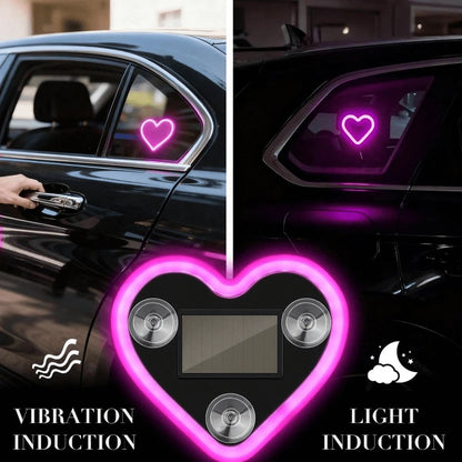 1pc/2pcs Solar Heart-Shaped Neon LED Car Rear Window Wireless Atmosphere Light Decoration, Best-Selling Car LED Window Glowing Heart-Shaped Atmosphere Light Solar Interior Neon Light USB Decoration, 3