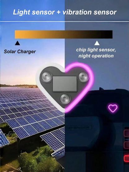 1pc/2pcs Solar Heart-Shaped Neon LED Car Rear Window Wireless Atmosphere Light Decoration, Best-Selling Car LED Window Glowing Heart-Shaped Atmosphere Light Solar Interior Neon Light USB Decoration, 3