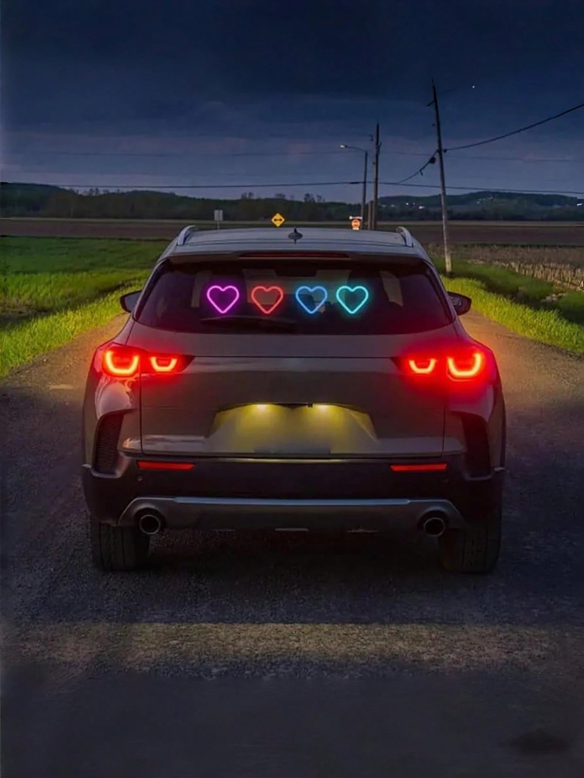 1pc/2pcs Solar Heart-Shaped Neon LED Car Rear Window Wireless Atmosphere Light Decoration, Best-Selling Car LED Window Glowing Heart-Shaped Atmosphere Light Solar Interior Neon Light USB Decoration, 3