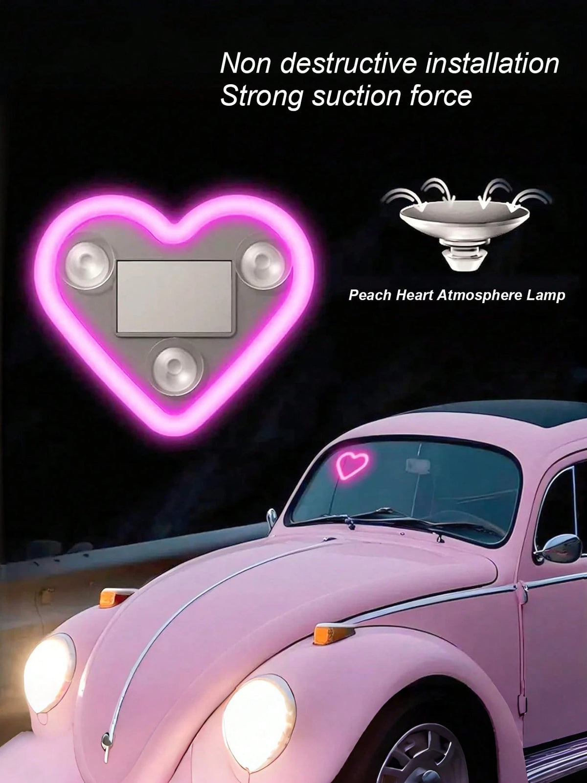 1pc/2pcs Solar Heart-Shaped Neon LED Car Rear Window Wireless Atmosphere Light Decoration, Best-Selling Car LED Window Glowing Heart-Shaped Atmosphere Light Solar Interior Neon Light USB Decoration, 3