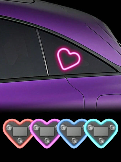 1pc/2pcs Solar Heart-Shaped Neon LED Car Rear Window Wireless Atmosphere Light Decoration, Best-Selling Car LED Window Glowing Heart-Shaped Atmosphere Light Solar Interior Neon Light USB Decoration, 3