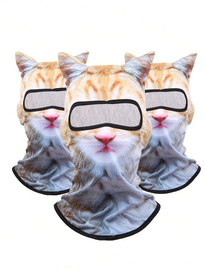 1pc/2pcs Unisex 3D Animal Print Face Mask Headwear, Suitable For Daily Use, Travel, Hiking, Skiing (Cat, Dog Pattern)