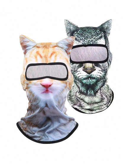 1pc/2pcs Unisex 3D Animal Print Face Mask Headwear, Suitable For Daily Use, Travel, Hiking, Skiing (Cat, Dog Pattern)