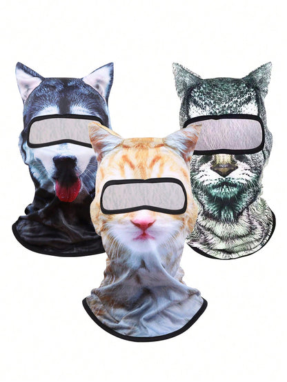 1pc/2pcs Unisex 3D Animal Print Face Mask Headwear, Suitable For Daily Use, Travel, Hiking, Skiing (Cat, Dog Pattern)