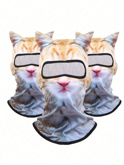 1pc/2pcs Unisex 3D Animal Print Face Mask Headwear, Suitable For Daily Use, Travel, Hiking, Skiing (Cat, Dog Pattern)