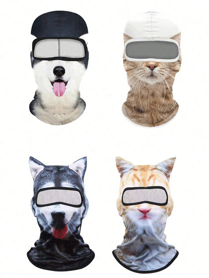 1pc/2pcs Unisex 3D Animal Print Face Mask Headwear, Suitable For Daily Use, Travel, Hiking, Skiing (Cat, Dog Pattern)