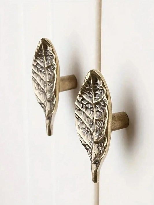 1pc/2pcs Vintage Gold Leaf Cabinet Handles, Single Hole Nordic Style Furniture Knobs, Decorative Metal Drawer Pulls, Suitable For Kitchen Cabinet, Wardrobe Door Hardware