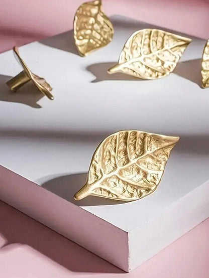 1pc/2pcs Vintage Gold Leaf Cabinet Handles, Single Hole Nordic Style Furniture Knobs, Decorative Metal Drawer Pulls, Suitable For Kitchen Cabinet, Wardrobe Door Hardware