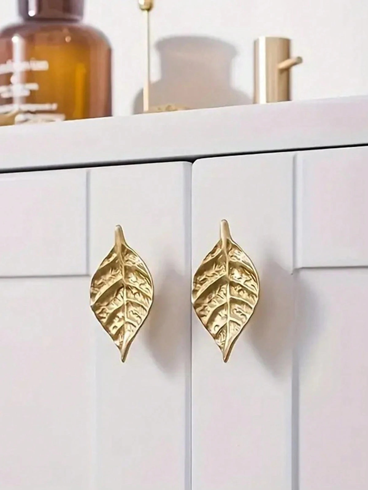 1pc/2pcs Vintage Gold Leaf Cabinet Handles, Single Hole Nordic Style Furniture Knobs, Decorative Metal Drawer Pulls, Suitable For Kitchen Cabinet, Wardrobe Door Hardware