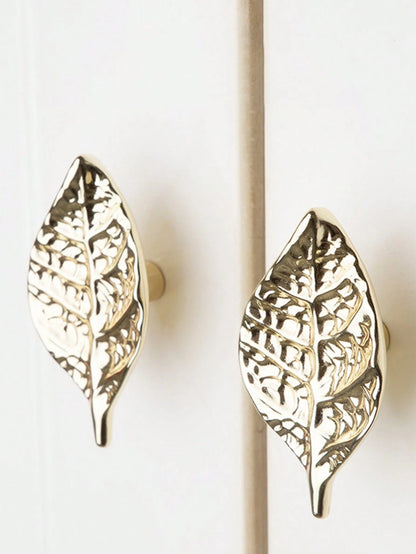 1pc/2pcs Vintage Gold Leaf Cabinet Handles, Single Hole Nordic Style Furniture Knobs, Decorative Metal Drawer Pulls, Suitable For Kitchen Cabinet, Wardrobe Door Hardware
