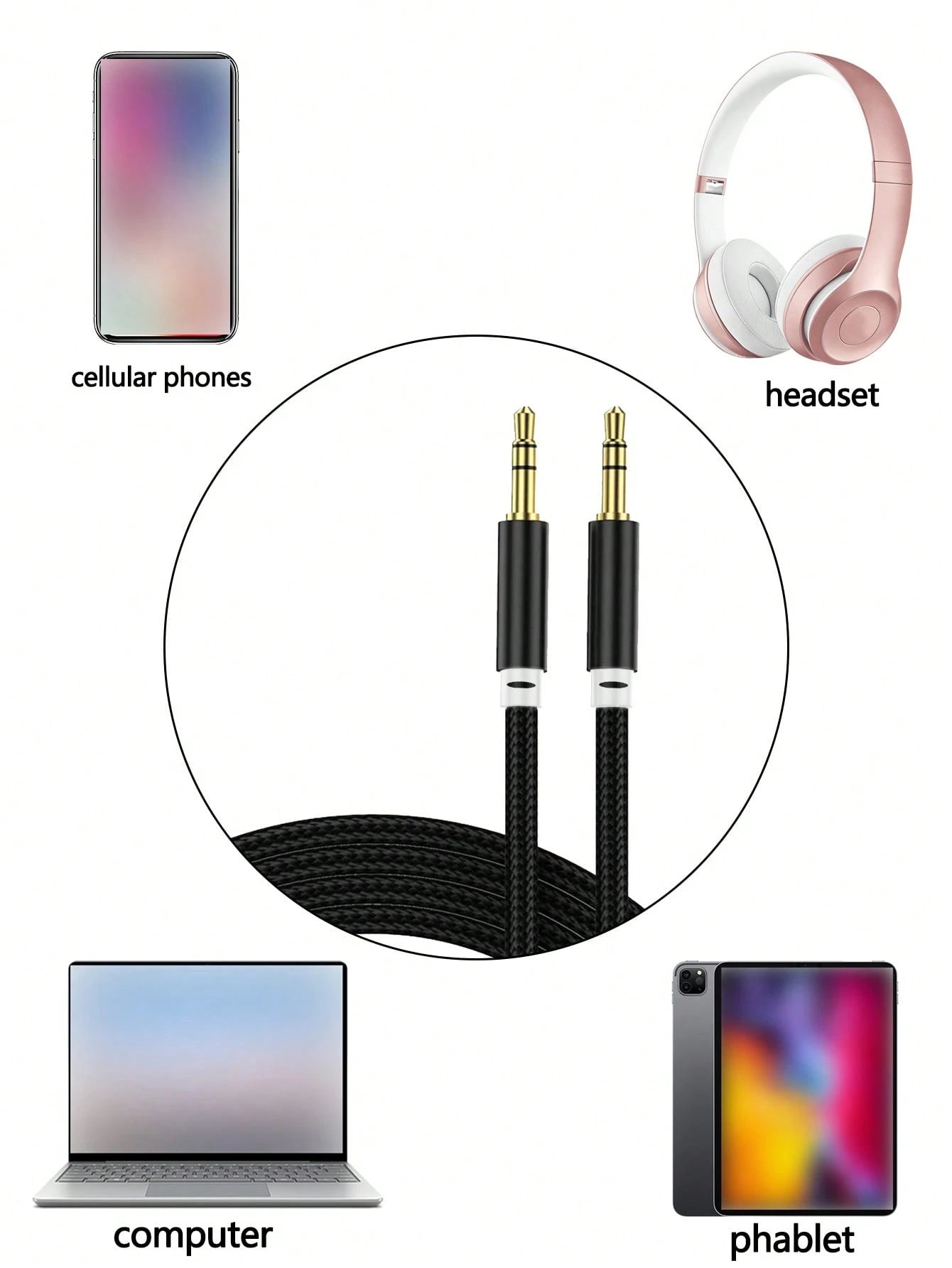 1pc 3.5mm Braided Audio Cable, Suitable For Phones, Car Use