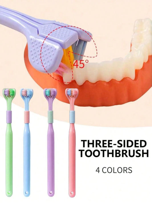 1pc 3-Sided 45 Degree Triangle Toothbrush, 3X Deep Cleaning Oral Care Toothbrush With Tongue Scraper, Couples Household Toothbrush Home Bathroom Decor Back To School