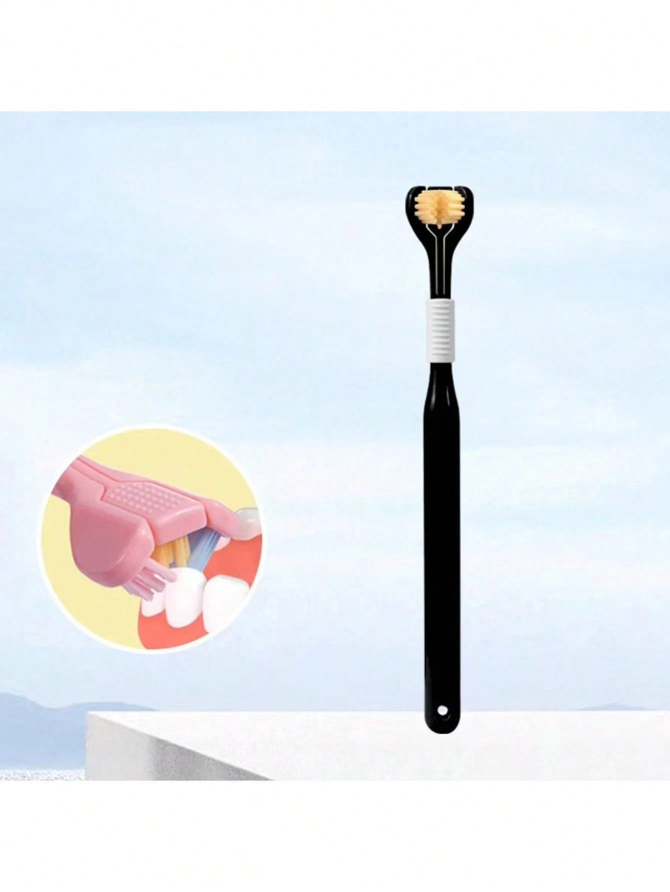1pc 3-Sided 45 Degree Triangle Toothbrush, 3X Deep Cleaning Oral Care Toothbrush With Tongue Scraper, Couples Household Toothbrush Home Bathroom Decor Back To School